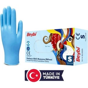 Pudrasız Mavi Nitril Muayene Eldiveni 100'LÜK Kutu S Beden