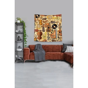 Turuncu Müzik Aletleri Leke Tutmaz Kadife Kumaş Duvar Örtüsü Duvar Halısı Tapestry