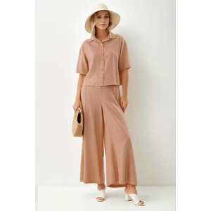 Arkası Lastikli Bol Paça Pantolon