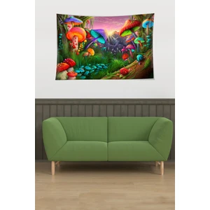 Renkli Mantarlar Desen Leke Tutmaz Kadife Kumaş Duvar Örtüsü Duvar Halısı Tapestry