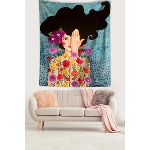 Iskandinav Çiçekli Kız Farkındalık Uyanış Tema Leke Tutmaz Kumaş Duvar Örtüsü Duvar Halısı Tapestry