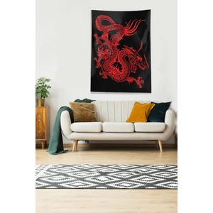 Siyah Kırmızı Ejderha Leke Tutmaz Kadife Kumaş Duvar Örtüsü Duvar Halısı Tapestry