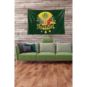 Yeşil  Osmanlı Imparatorluğu Armalı Leke Tutmaz Kadife Kumaş Duvar Örtüsü Duvar Halısı Tapestry
