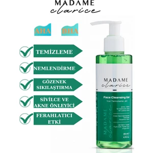Madame Clarice Tüm Cilt Tipleri İçin Akne ve Siyah Nokta Karşıtı Yüz Temizleme Jeli 200 ml