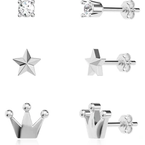 İndigo Takı Taç Yıldız Tek Taş Üçlü Kombin Beyaz Gümüş Küpe