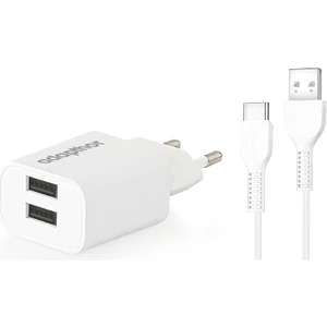 10W 5V 2.1A Çift USB + USB To Type C 2.4A Kablolu Set Beyaz