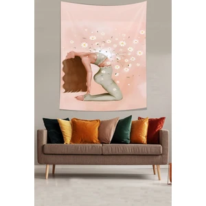 Meditasyon Yapan Kız ve Çiçekler Bohem  Desen Leke Tutmaz Kumaş Duvar Örtüsü Duvar Halısı Tapestry