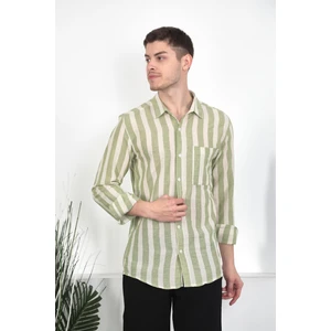 Erkek Çizgili Keten Gömlek Xxl