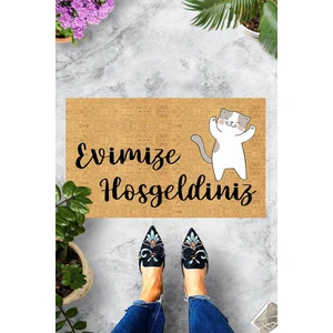 Dijital Baskılı Evimize Hoşgeldiniz Yazılı Kedi Desenli Dekoratif Kapı Önü Paspası