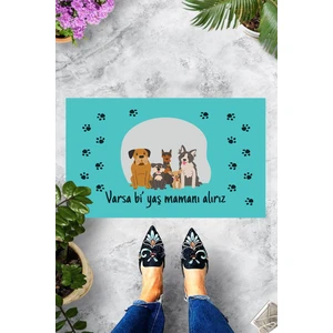 Dijital Baskılı Varsa Bi Yaş Mamanı Alırız Yazılı Köpek Desenli Dekoratif Kapı Önü Paspası