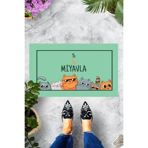 Dijital Baskılı Ye Iç Miyavla Yazılı Kedi Desenli Dekoratif Kapı Önü Paspası