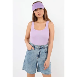 Kadın Cotton Premium Doku Lila Pamuklu Basic Fitilli Atlet