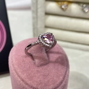 Pembe Kalpli Tektaş Gümüş Yüzük , Ayarlanabilir Zirkon Taşlı Sevgili Yüzüğü , Pandor,a Model Gümüşyüzük