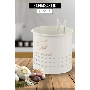 Metal Lüx Asılabilir Beyaz Sarımsaklık Kovası | Çeyizlik