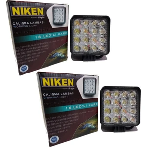 16 LED Kare Kalın Kasalı Off Road Sis Farı Çalışma Lambası 12-24V 2 Adet