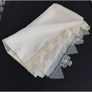 Arzum Çeyiz El Işi Iğne Oyası Mevlüt Başörtüsü 140 * 70 cm Boyutunda - Krem Enginar Göbek Model