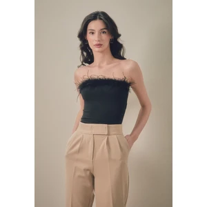 Basic Tüylü Straplez Crop Bluz
