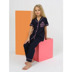 Kız Çocuk Kısa Kollu %100 Pamuklu Düğmeli Pijama Takımı Princess