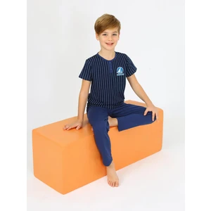 Erkek Çocuk Kısa Kollu %100 Pamuklu Düğme Detaylı Sailboat Pijama Takımı Petrol