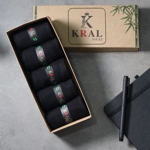 Kral Socks Bambu Erkek Çorap Klasik Soket Düz Uzun Yazlık Dikişsiz 5'Li Kutulu Premium Set