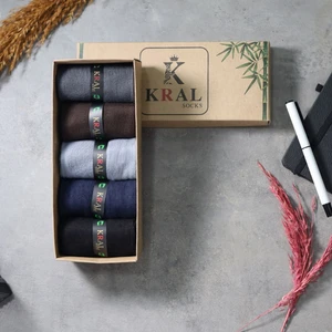 Kral Socks Bambu Erkek Çorap Klasik Soket Düz Uzun Yazlık Dikişsiz 5'Li Kutulu Premium Set