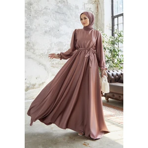 Liza Kuşaklı Saten Elbise - Gold