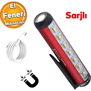 Beyaz Işık 5 W LED Mıknatıslı Sağlam El Feneri Şarjlı Işıldak Kamp Lambası Gece Aydınlatma