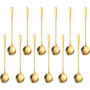 Paslanmaz Çelik Gold 12 Adet 18 cm Uzun Tatlı Latte  Dondurma Kaşığı CIN510SR-12