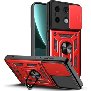 Xiaomi Poco X6 Kılıf Yüzüklü Sürgülü Kamera Korumalı Pars + Ekran Koruyucu