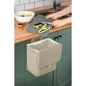 Ironika 15 Lt Çift Yöne Açılabilen Kapaklı Dolap Askılı ve Tezgah Üstü Mutfak Banyo Lavabo Çöp Kovası -Latte