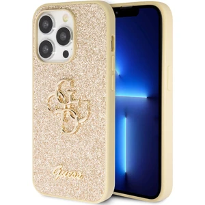iPhone 14 Pro Max Uyumlu Kılıf Guess Orjinal Lisanslı 4g Büyük Metal Logolu Glitter Kapak Gold