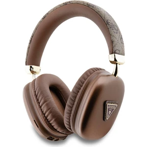 Orjinal Lisanslı Kulak Üstü Bluetooth Kulaklık Guess Pu 4g Desenli Üçgen Logolu Kahverengi