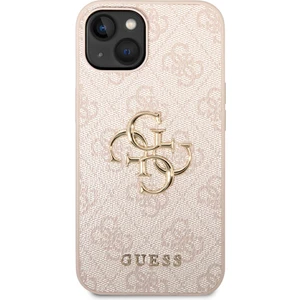 iPhone 14 Uyumlu Kılıf Guess Pu Deri Büyük Metal Logo Dizaynlı Kapak Pembe