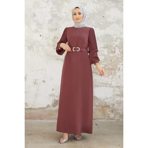 Kolları Piliseli Elbise - Gül Kurusu