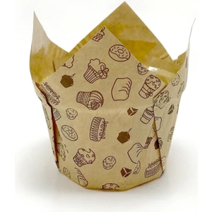 Trend Hediye Sepeti 50'li Kalın Lale Kapsül Kraft Kek Desenli Muffin Kek Kalıbı, Cupcake Kalıbı, İçi Yağlı Tulip
