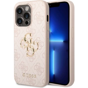 iPhone 14 Pro Max Uyumlu Kılıf Guess Pu Deri Büyük Metal Logo Dizaynlı Kapak Pembe