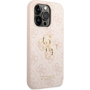iPhone 15 Pro Max Uyumlu Kılıf Guess Lisanslı Pu Deri Yazı ve 4g Metal Logolu Desenli Kapak Pembe