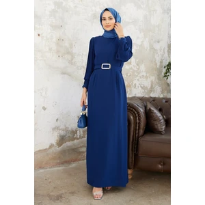 Kolları Piliseli Elbise - Indigo