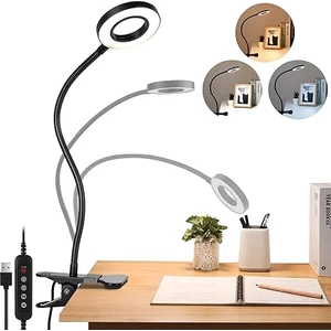 Kıskaçlı Masa Lambası 360° Kuğu Boynu, Çalışma Masası Lambası, Yatak Odası ve Ofis Için, 3 Mod USB Girişli Lamba