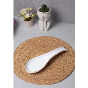 FBE Home Seramik Kaşık Altlığı Kaşıklık Beyaz Renk Gold Kenarlı