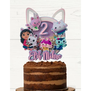 Cake Topper Gabby Kedi Temalı Kız Çocuk Kişiye Özel Doğum Günü Pasta Süsü Gabby Temalı Doğum Günü Süsü (23X18CM)
