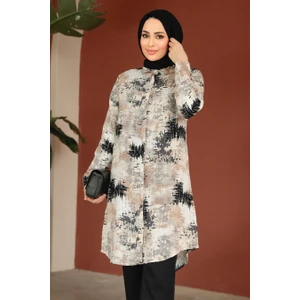 Neva Style Desenli Siyah Tesettür Tunik 11677S