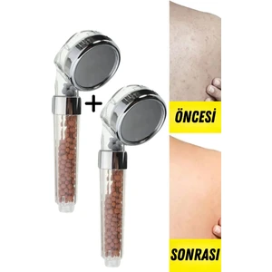 Akdoğan Yapı Ve Hırdavat Boncuklu Filtreli Arıtmalı Doğal Taşlı Basınçlı Kireç Önleyici Duş Başlığı Banyo El Duş 2 Adet