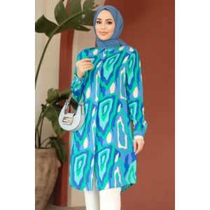 Neva Style Desenli Indigo Mavisi Tesettür Tunik 11679IM
