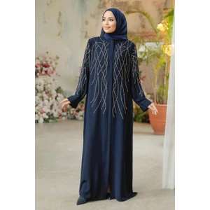 Neva Style Boncuk Işlemeli Lacivert Tesettür Ferace 29102L