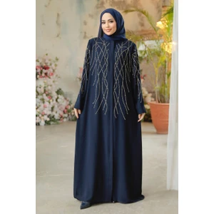 Neva Style Boncuk Işlemeli Lacivert Tesettür Ferace 29102L