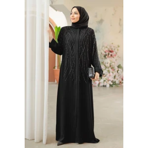 Neva Style Boncuk Işlemeli Siyah Tesettür Ferace 29102S