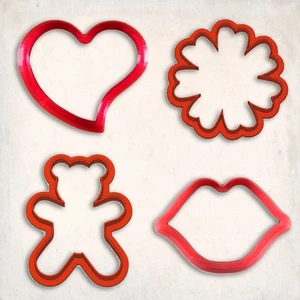 Aşk Kurabiye Kalıp Set 4'lü - Kalp, Çiçek, Dudak, Ayıcık