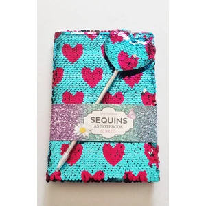 Sequins Günlük Hatıra Defteri Rengarenk Pullu Kalpli Kalemli 80Y Çizgili - Renk Seçmeli 1 Adet