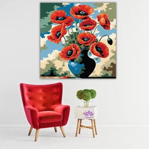 Renkli Baskılı Sayılarla Boyama Hobi Seti (Kare-Çerçeveli) 40X40 Cm: Vazodaki Gelincik